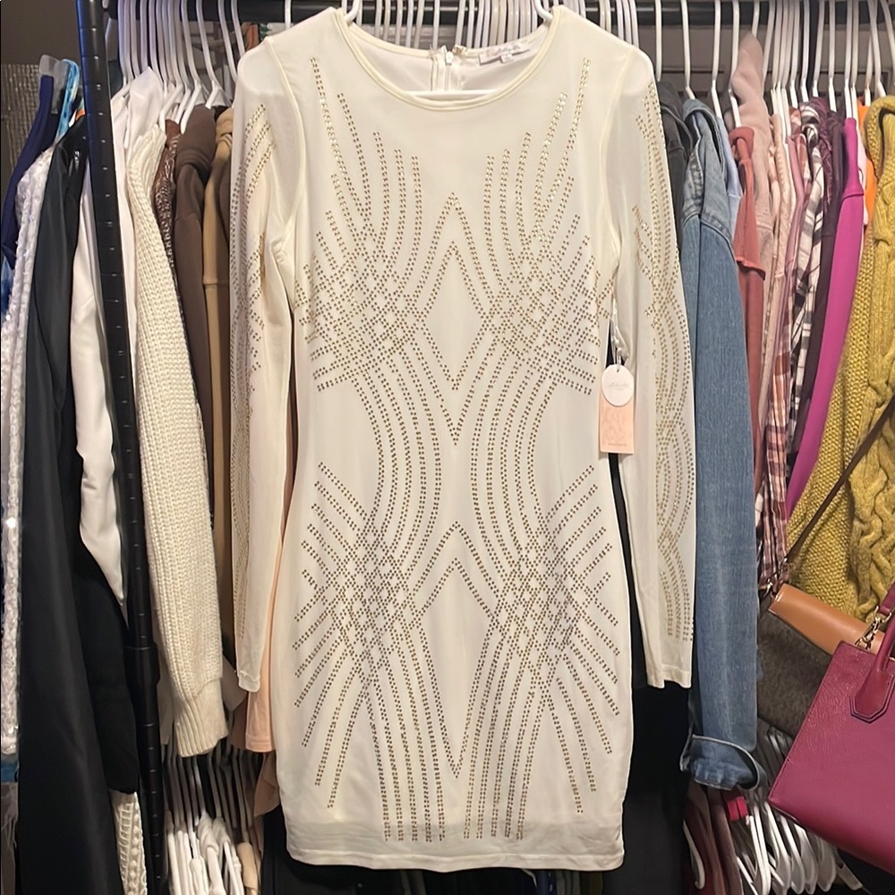 Blashe White & Gold Embellished Bodycon Dress (NWT) – Size L